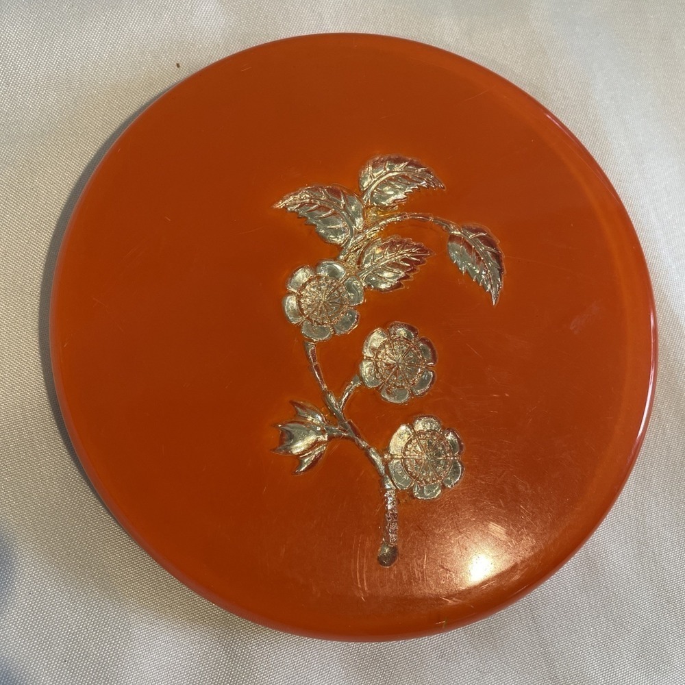 Vintage Crystalene Wondermold Orange Gold Floral Trivet Resin Lucite Acrylic 6in